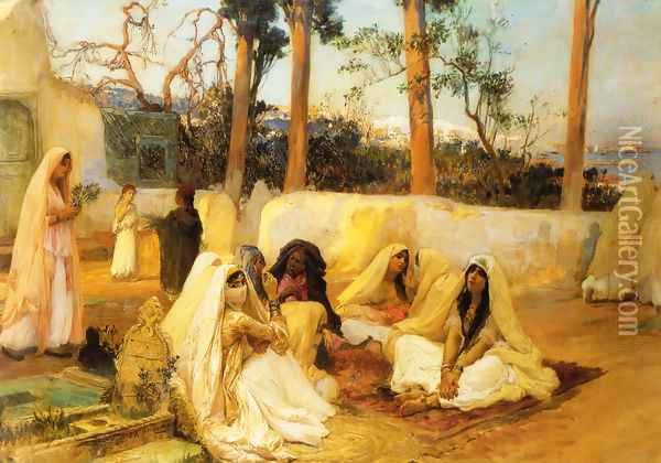 Women At The Cemetery Algiers Oil Painting - Frederick Arthur Bridgman