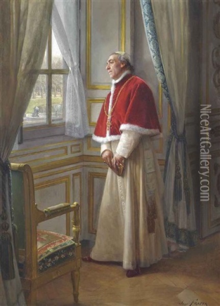 A Cardinal Waiting At A Window Oil Painting - Jose Frappa