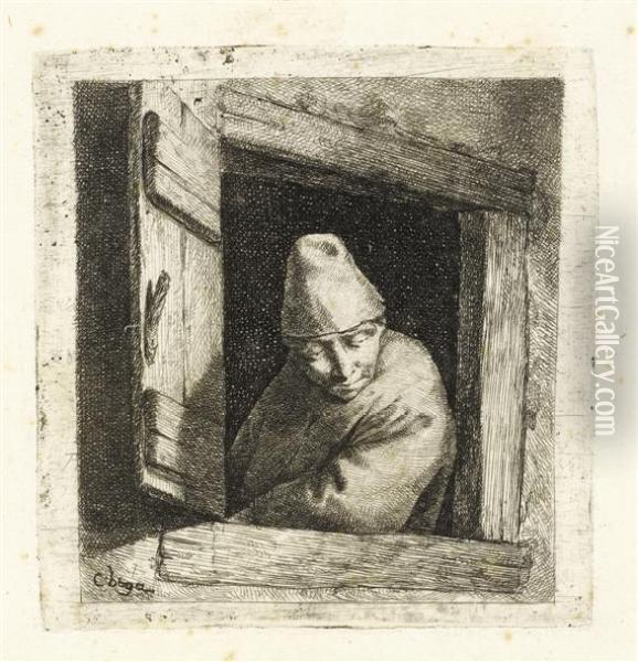 Der Bauer Im Fenster (the Peasant At The Window) Oil Painting - Cornelis (Pietersz.) Bega
