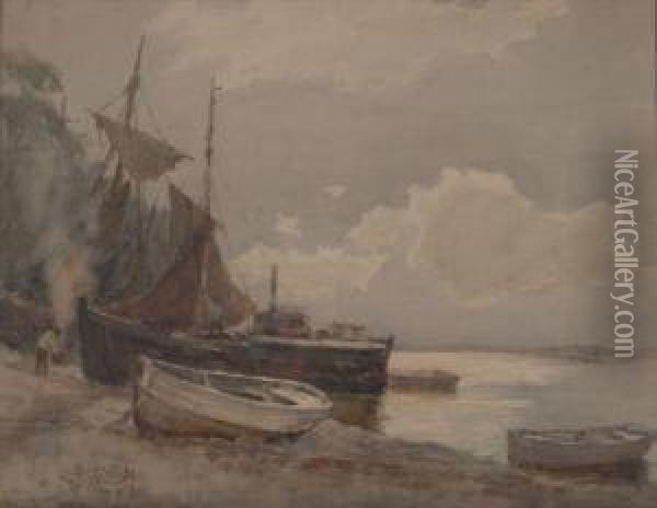 Boats In Harbor Oil Painting - Lester Sutcliffe