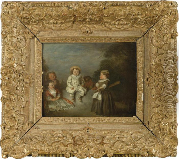 Group Of Children Oil Painting - Watteau, Jean Antoine