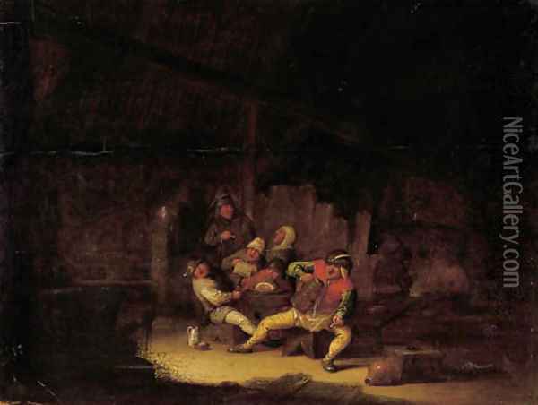 Boors drinking and smoking in an inn Oil Painting - Adriaen Jansz. Van Ostade