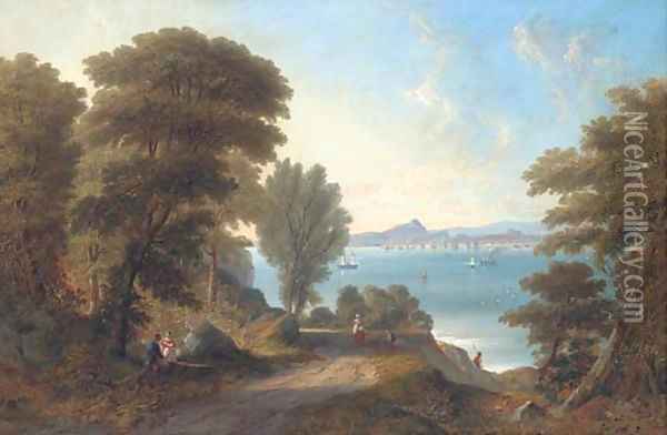 A view across the Firth of Forth to Edinburgh, the Castle, Holyrood Palace, Arthur's Seat and the Salisbury Crags in the distance Oil Painting - James Wilson Carmichael