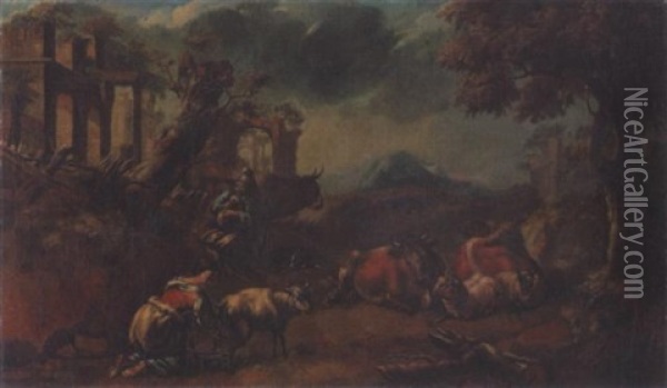 Hirtenidylle Vor Einer Ruine Oil Painting - Johann Heinrich Roos