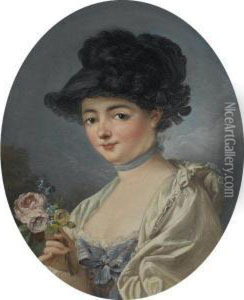 Portrait Of A Woman With A Flower Oil Painting - Jean-baptiste Deshays