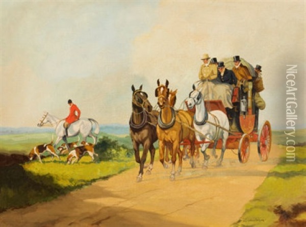 Coach On A Country Road Oil Painting - Charles Cooper Henderson