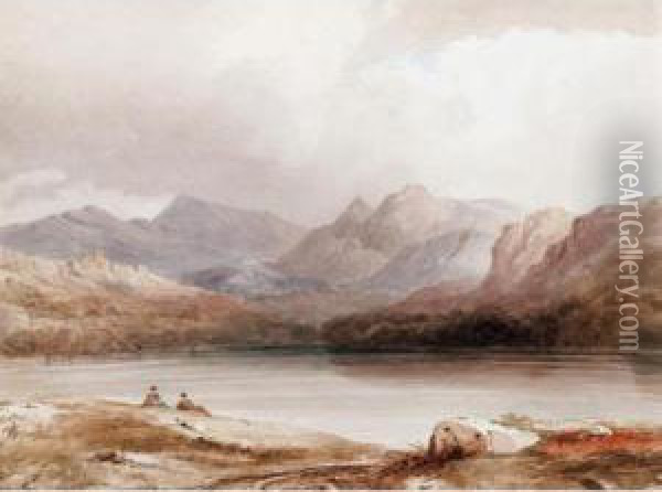 Figures By A Lake; Cattle Watering Oil Painting - John Ruskin