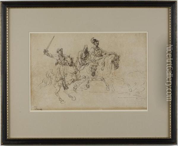 Soldiers On Horseback Oil Painting - Johann Nepomuk Hoechle