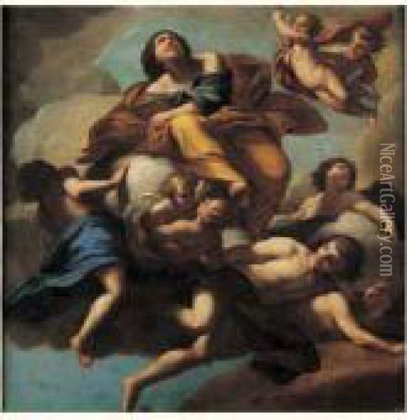 Le Ravissement De Marie-madeleine Oil Painting - Giovanni Lanfranco