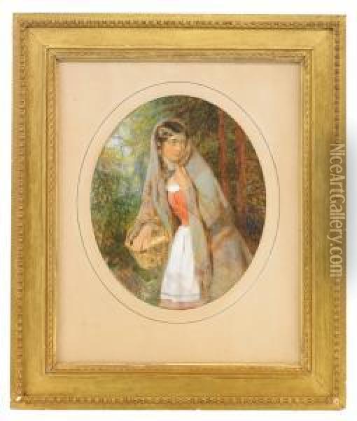 Young Woman With Basket Of Eggs Oil Painting - Konstantin Aleksandrovich Trutovskii