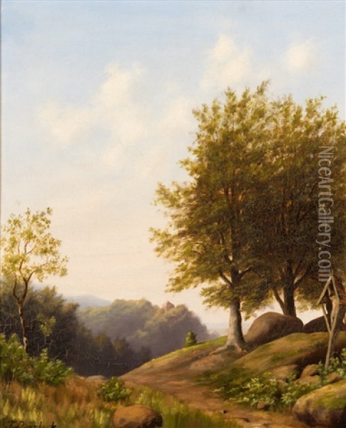 Landschaft Mit Kruzifix Oil Painting - Fritz Overbeck
