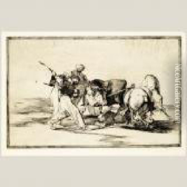 Los Moros Establecidos En Espana Lancean Un Toro En Elcampo Oil Painting - Francisco De Goya y Lucientes