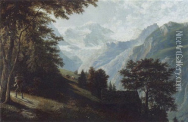Sommerlicher Blick Auf Die Jungfrau Im Ewigen Eis Oil Painting - Francois Diday