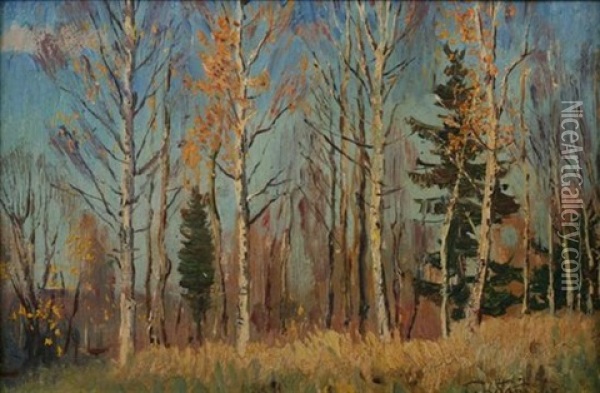 Field At Forest's Edge Oil Painting - Konstantin Ivanovich Gorbatov
