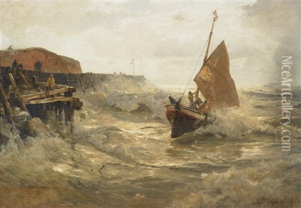 Fischerboot Im Sturm Oil Painting - Gustav Schoenleber