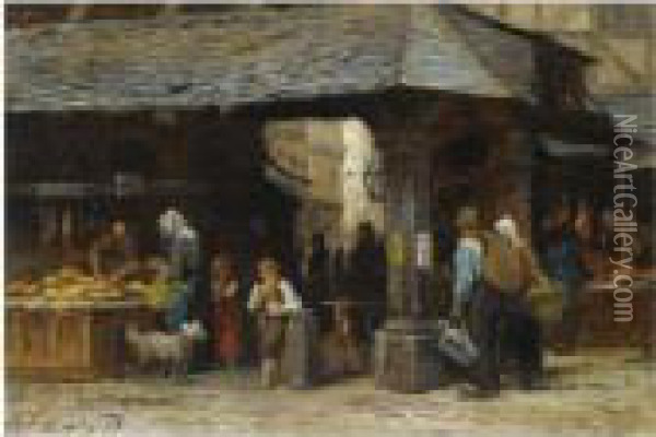 A Market Scene In Frankfurt Oil Painting - Philippe Lodowyck Jacob Sadee