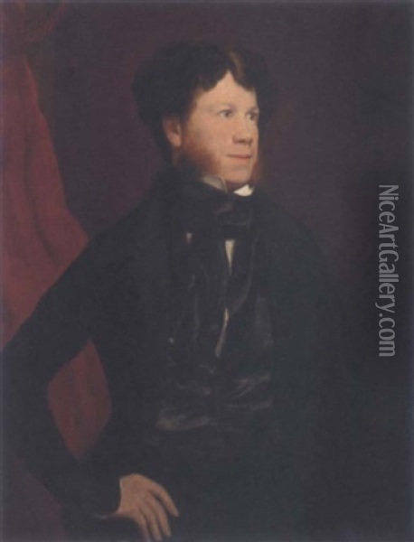 Portrait Of Michael Kelly In A Black Jacket, Waistcoat And Cravat Oil Painting - George Francis Mulvany