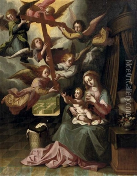 The Christ Child Being Presented With The Cross Oil Painting - Hendrik van Balen the Elder