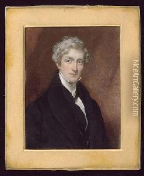 A Gentleman, Wearing Black Coat, Matching Waistcoat And White Cravat Oil Painting - Octavius Oakley