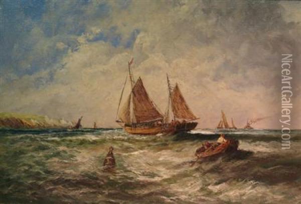 Shipping Off The Irish Coast Oil Painting - Edwin Hayes