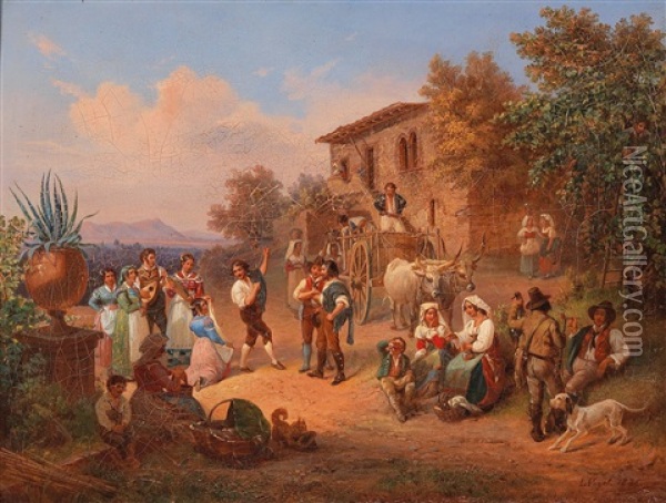 Scene Of Italian Folk Life Oil Painting - Ludwig Vogel