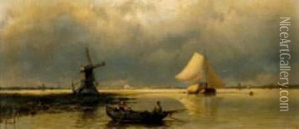 Retour De Peche Dans Un Paysage Hollandais Oil Painting - Johannes Hermann Barend Koekkoek