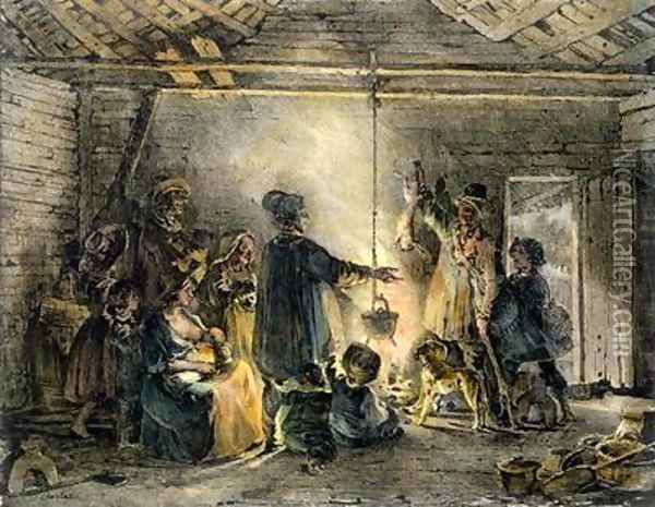 Interior of a Coal Miners Hut Oil Painting - Nicolas Toussaint Charlet