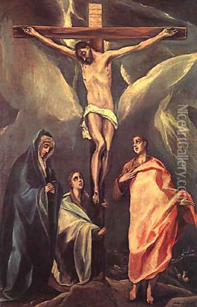 Christ On The Cross With The Two Maries And St John 1588 Oil Painting - El Greco (Domenikos Theotokopoulos)
