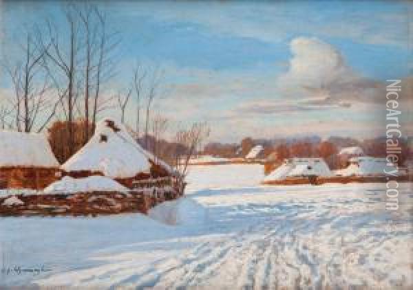 Zima We Wsi Oil Painting - Michael Gorstkin Wywiorski