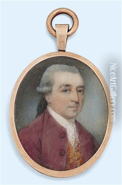 John Graham (1741-1775), In Maroon Coat, Embroidered Waistcoat, White Cravat, Powdered Hair En Queue Oil Painting - James Nixon