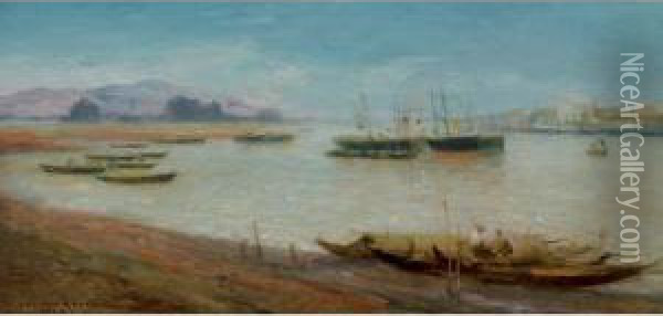 Vue D'un Port Au Tonkin Oil Painting - Gaston-Marie-Anatole Roullet