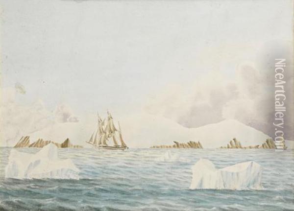 'coulman Island' Showing Erebus And Terror Oil Painting - John Edward, Davis Capt.