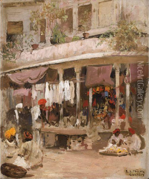 Scene De Marche A Gwalior (inde) Oil Painting - Edwin Lord Weeks