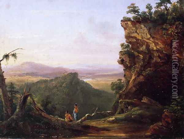 Indians Viewing Landscape Oil Painting - Thomas Cole