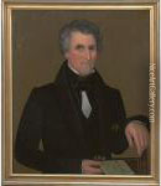 A Portrait Of A Grey-haired 
Gentleman Posed In A Federal Side Chair, Holding A Pamphlet Entitled 
