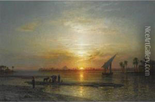 Twilight On The Nile Oil Painting - Ernst Carl Eugen Koerner