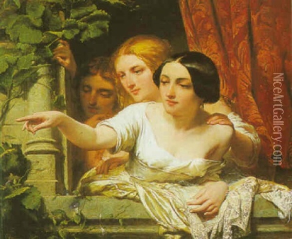 Ladies At A Window Oil Painting - Johann Bernhard Wittkamp
