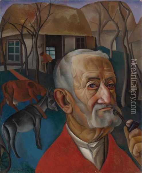 Man With Pipe Oil Painting - Boris Dimitrevich Grigoriev