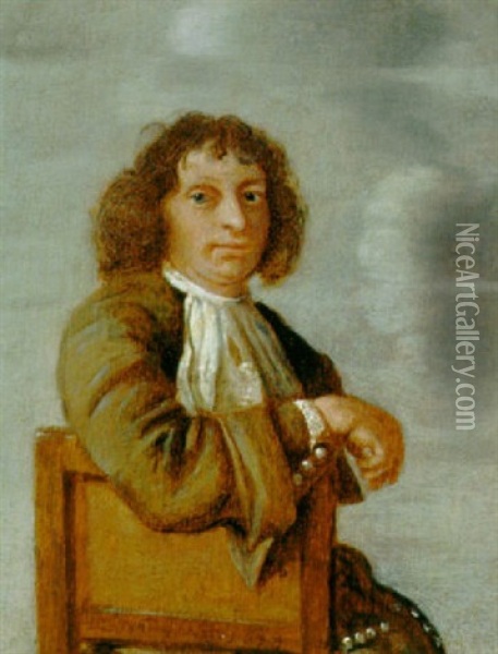 Portrait Of A Gentleman Wearing Grey Costume, Seated Oil Painting - Lodewyck Van Der Helst