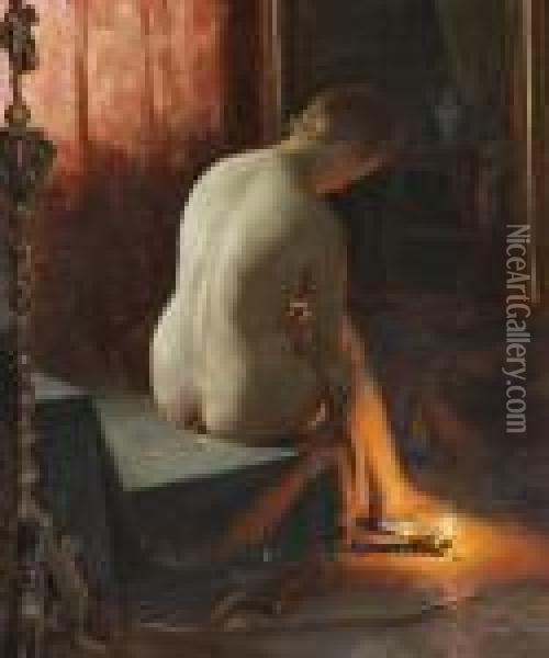 Interior With A Nude Seen From Behind Oil Painting - Peder Vilhelm Ilsted