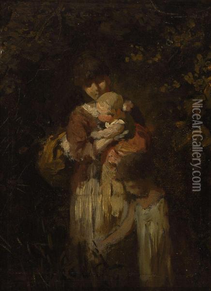 Mutter Mit Zwei Kindern Oil Painting - Wilhelm Ii Lindenschmit