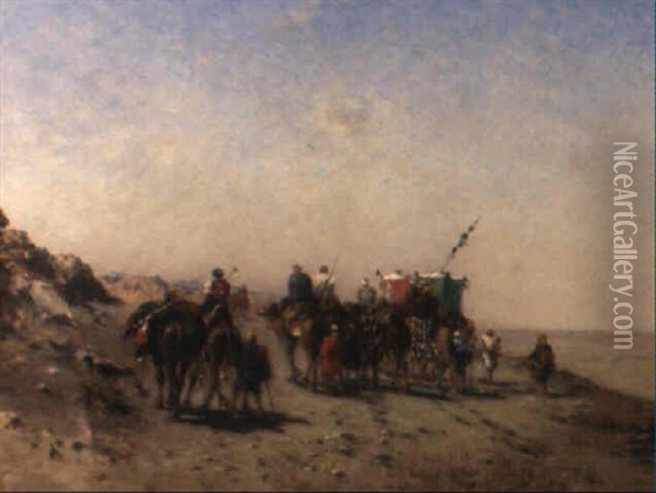 An Arab Caravan Oil Painting - Narcisse Berchere