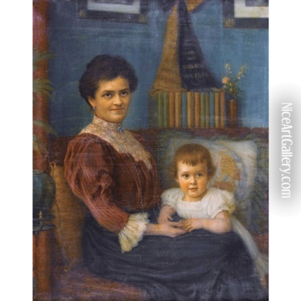 Interieur Mit Mutter Und Kind Oil Painting - Albert Hoeflinger