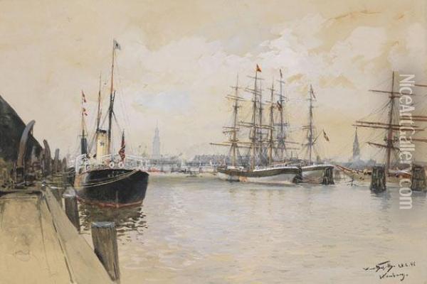 Hamburger Hafen Oil Painting - Hans Bohrdt