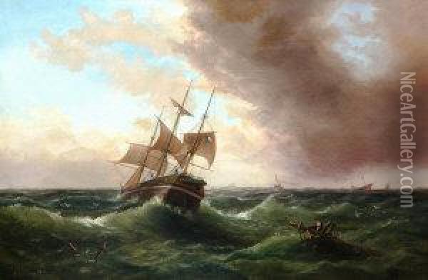 Shipwreck And Various Vessels In A Rough Sea Oil Painting - Millson Hunt