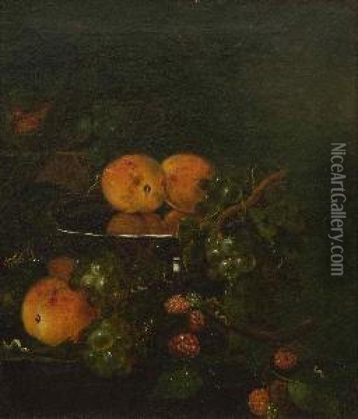 Fruchtestillleben Mit
 Raupen. Oil Painting - Franz Mendel
