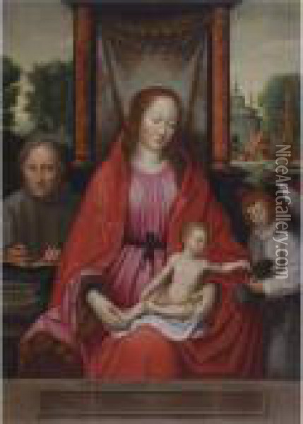 The Holy Family With An Attendant Angel Oil Painting - Marcellus Coffermans