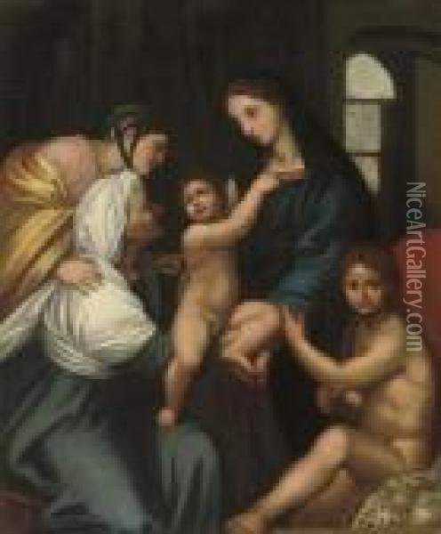 The Madonna And Child With The 
Infant Saint John The Baptist, Saint Elizabeth, And Saint Catherine Oil Painting - Raphael (Raffaello Sanzio of Urbino)