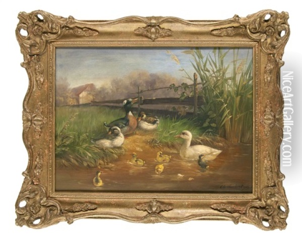 Entenfamilie Oil Painting - Charles van den Eycken I