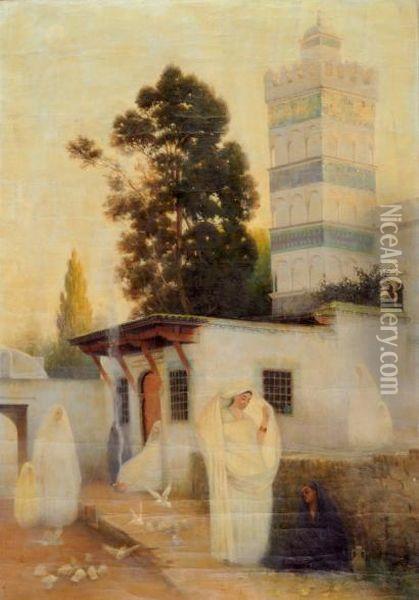 Femmes Au Pied De La Mosquee Oil Painting - Emmanuel Joseph Lauret